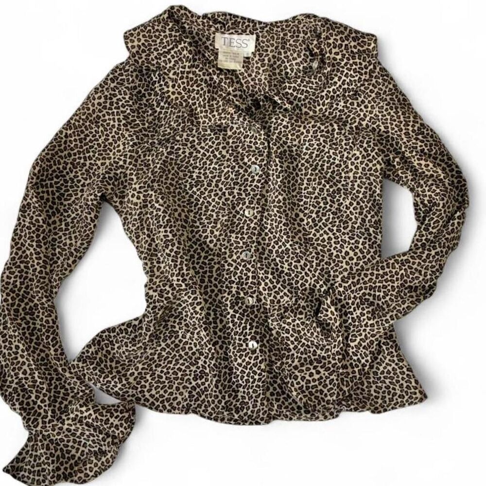 Vintage Tess Leopard Print Long Sleeve Ruffled Blouse